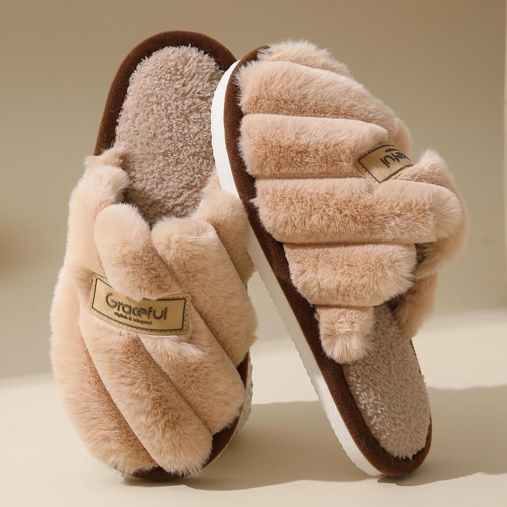 Women's Fuzzy Fluffy Indoor Slippers - Non-Slip, Thick-Soled, Autumn/Winter Warm Cotton
