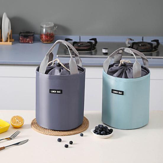 Lunchtasche, wasserdicht, großes Fassungsvermögen, tragbar, mit Griff, Kordelzug, Oxford-Stoff, rund, vakuumisoliertes Gefäß, Handtasche, Küchenbedarf