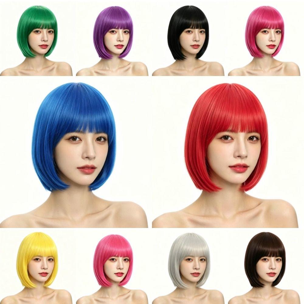 Bunte Lebendige Bob-Perücke Cosplay Kurzes Gerades Bob-Haar für Abschlussfeierlichkeiten
