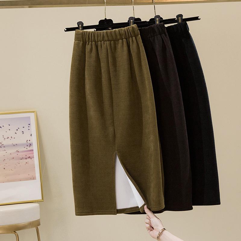 High Waist A-Line Skirt Women Autumn Winter Step Skirt Midi Side Slit Bodycon