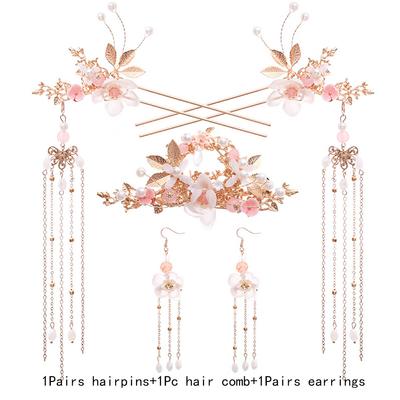 Bijoux chinois fleur gland mode cristal cheveux peigne chapeaux ensembles Hanfu cheveux bâton boucles d'oreilles