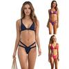 2 Stück/Set Sommer Bikini Set Netz-Spleiß Dreieck Oberteile Verstellbare Träger Atmungsaktiv Schnelltrocknendes Material Träger Unterteile Set Schnelltrocknende Badebekleidung