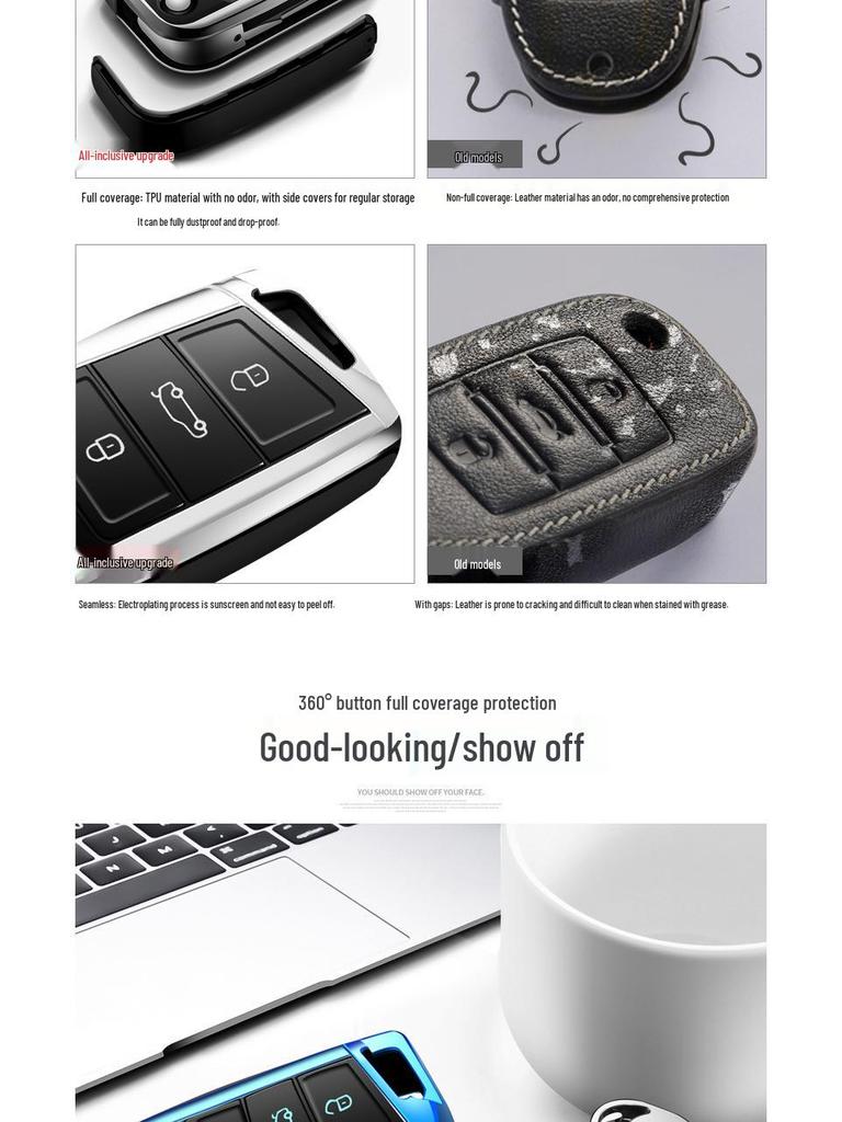 Volkswagen Key Cover for Tiguan L, Teramont, Golf 7, Sportsvan, Lamando - TPU Electroplated Case with Buckle.