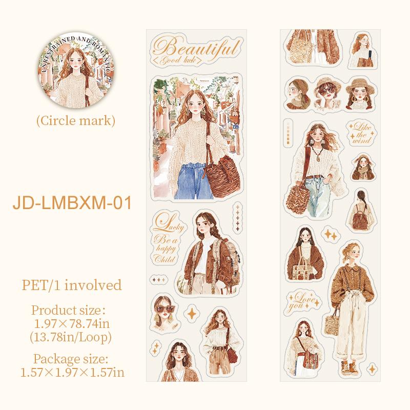JIANWU Romantic Bohemian Series Vintage Plant Flower Character Material Collage PET Tape Creative DIY Journal Stationery