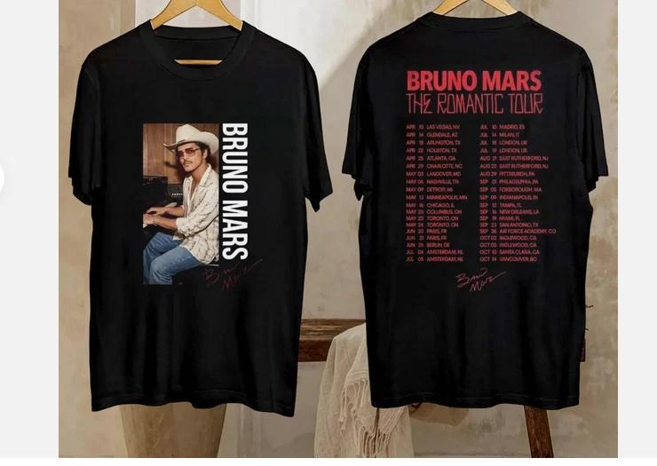 Bruno Mars The Romantic Tour T-T-Shirt 2026, Tour Dates In the Back, Two Sided Tee XL