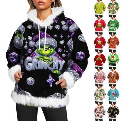 Women's Christmas Casual Fleece-Lined Hoodie With Long Sleeves And Pockets Sweatshirt Top