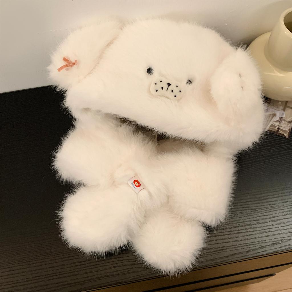Cute Puppy Ears Plush Hat Scarf Body Winter Ear Protection Cold And Warm Lei Feng Hat