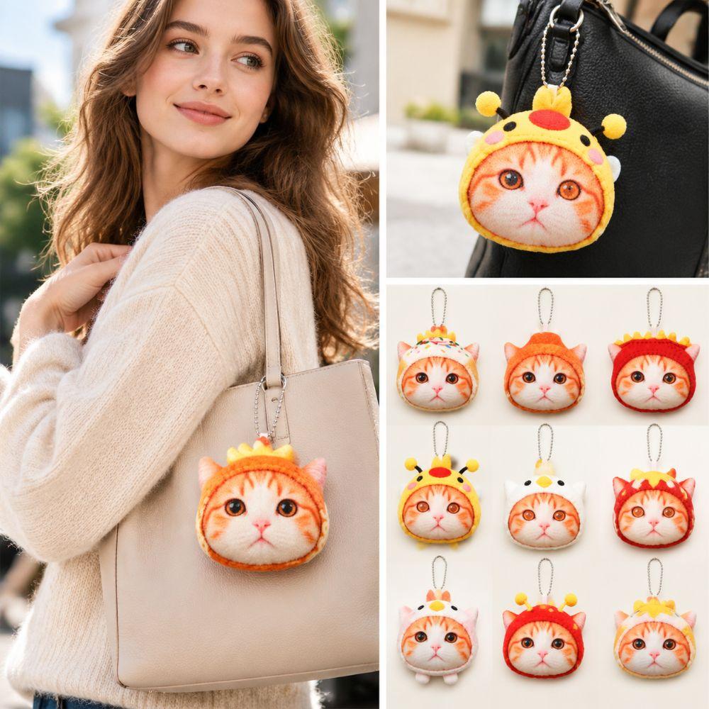 Food Style Kitten Pendant Plush Cartoon Cat Doll Gifts Keyring Pendant  Bag Hanging Ornament