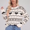 Women's Fashionable Round Neck Long Sleeved Heart-shaped Pullover, Contrasting Color Pullover, Sweater Top
