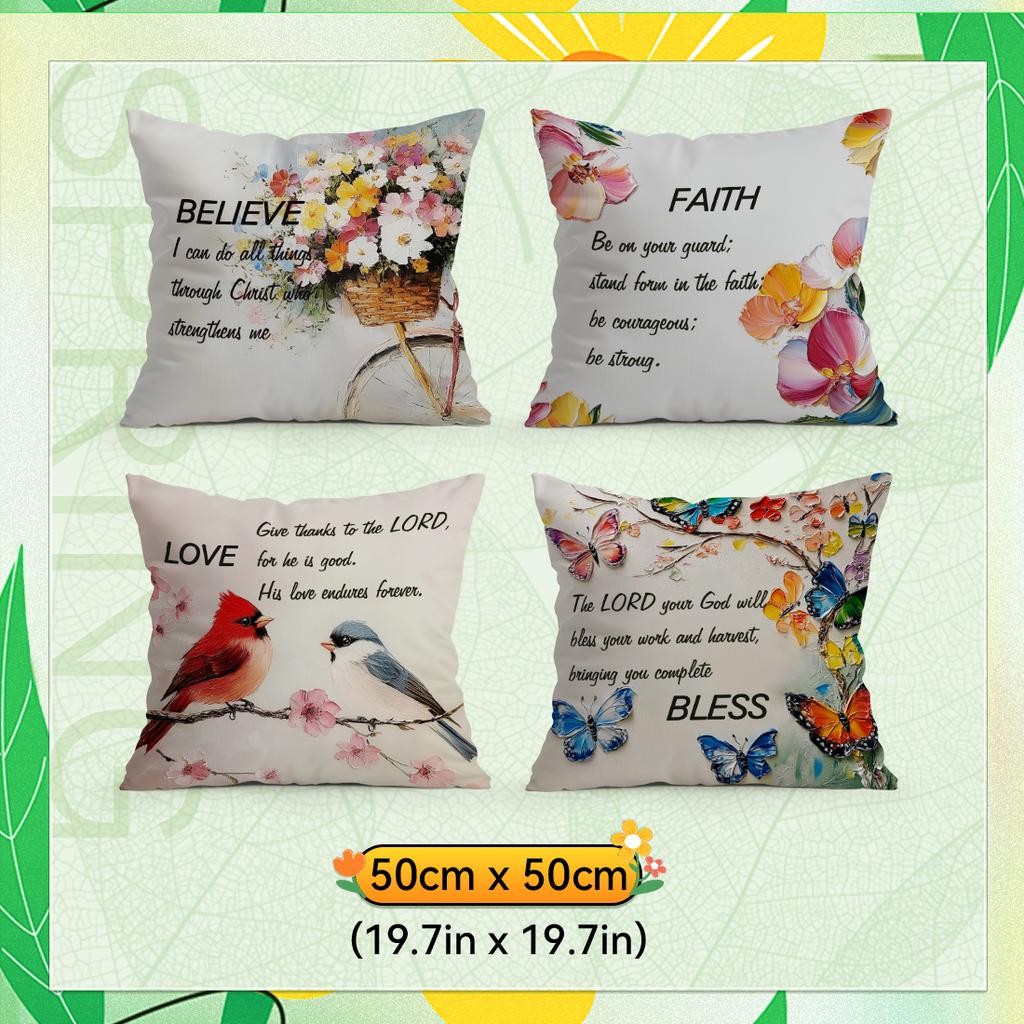 Spring Oil Painting And Faith Quotes Cushions Pillowcase Polyester Cushion Cover Throw Pillow Pillowcover Home Car Sofa Decor