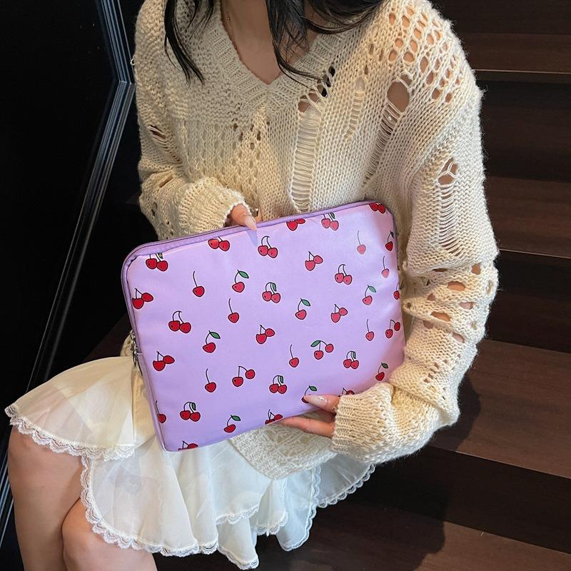 Simple Cherry Print Tablet Liner Bag Notebook Wear-resistant Computer Protective Cover Storage Bag Clutch Bag