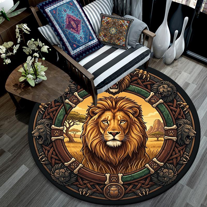 Lion Majesty Circle Round Area Rug Under Office Chairs Bedroom Living Room Home Decor