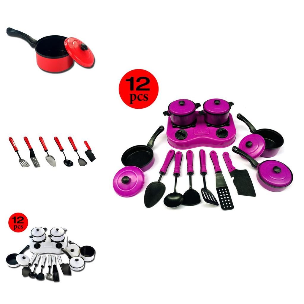 Colorful 12pcs Kitchen Cooking Play Set With Realistic Cookware For Kids Pretend Play