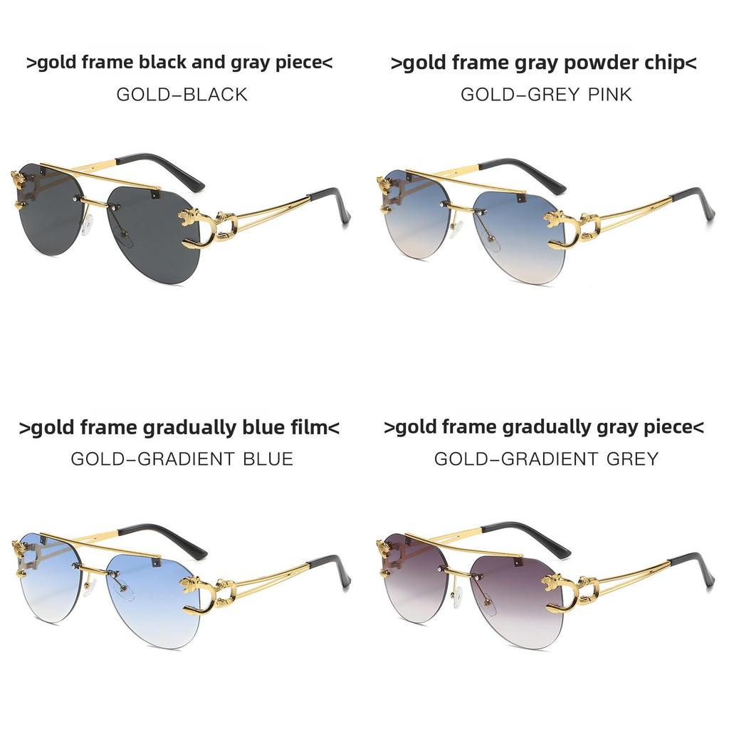 Leopard Style Frameless Sunglasses With Blue Pc Lenses For Fashion Travel And Outdoor Activities
