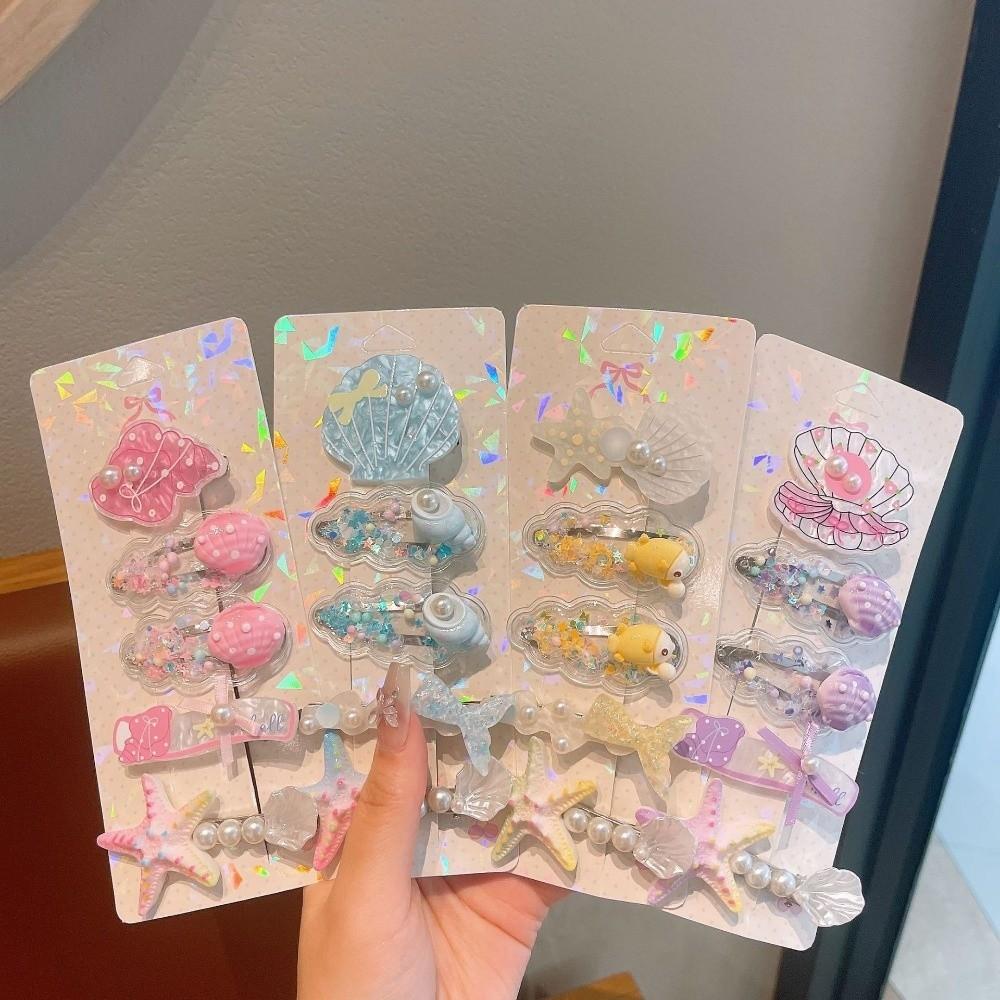 5pcs/Set Sweet Shell Hair Clips Side Clip Style Princess Bangs Hairpins Cute Headwear For Girls