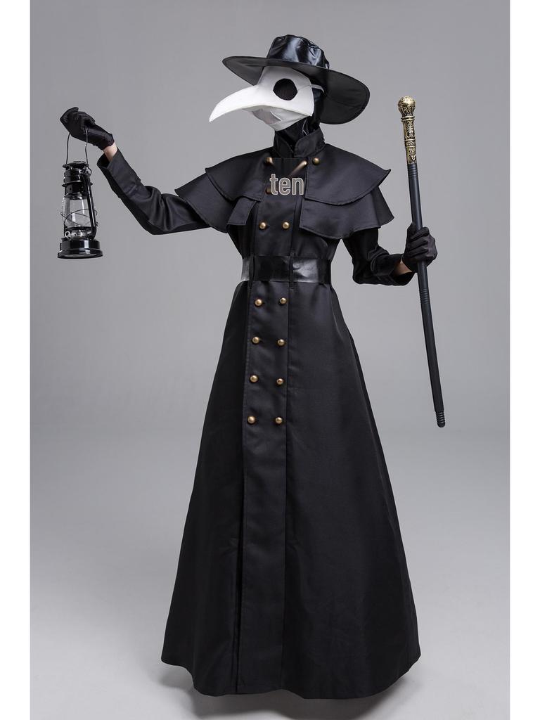 Steampunk Medieval Plague Doctor Costume with Raven Bird Beak Mask