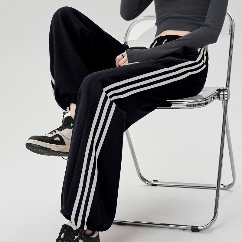 Black Striped Sweatpants Children's New Autumn Small Straight Narrow Version High Waist Drape Wide Leg Sweatpants