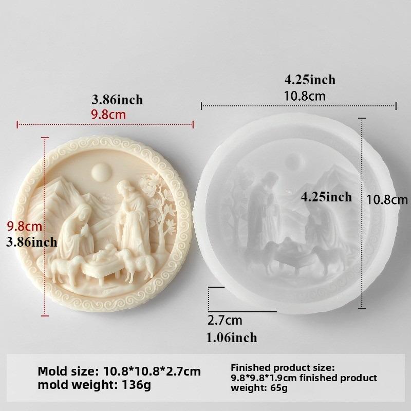 1pcs Relief Virgin Jesus Family Silicone Candle Mold DIY Catholic Nativity Craft Cement Gypsum Soap Mold Religious Decoration