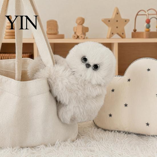 Soft And Comfortable Doll Owl Plush Interactive Toy, Stuffed Animal Bag with Sound, Round Shape Cute Emotional Comfort Plushie for Girls, Kawaii Desk