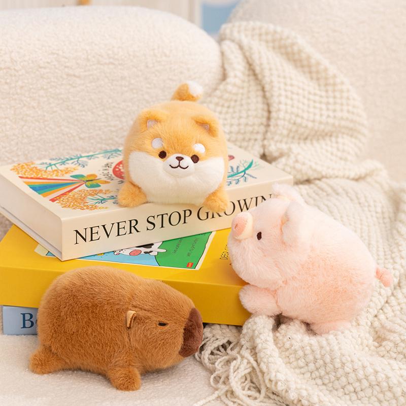 15cm Cartoon Fun Fruit Nest With Animal Plush Doll Pendant Apple Orange Pig Shiba Dog Capybara Plush Toy Christmas Gift For Kids