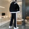 Men's Casual Sports Suit Stand Collar Long Sleeve Patchwork Jacket Drawstring Trousers Suit