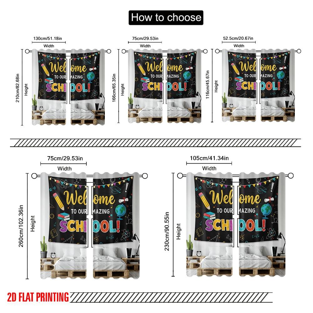 2pcs 2D Flat Printing Curtains Welcome School Banner Fabric Without Electricity All Season Party & Holiday Decor Use for