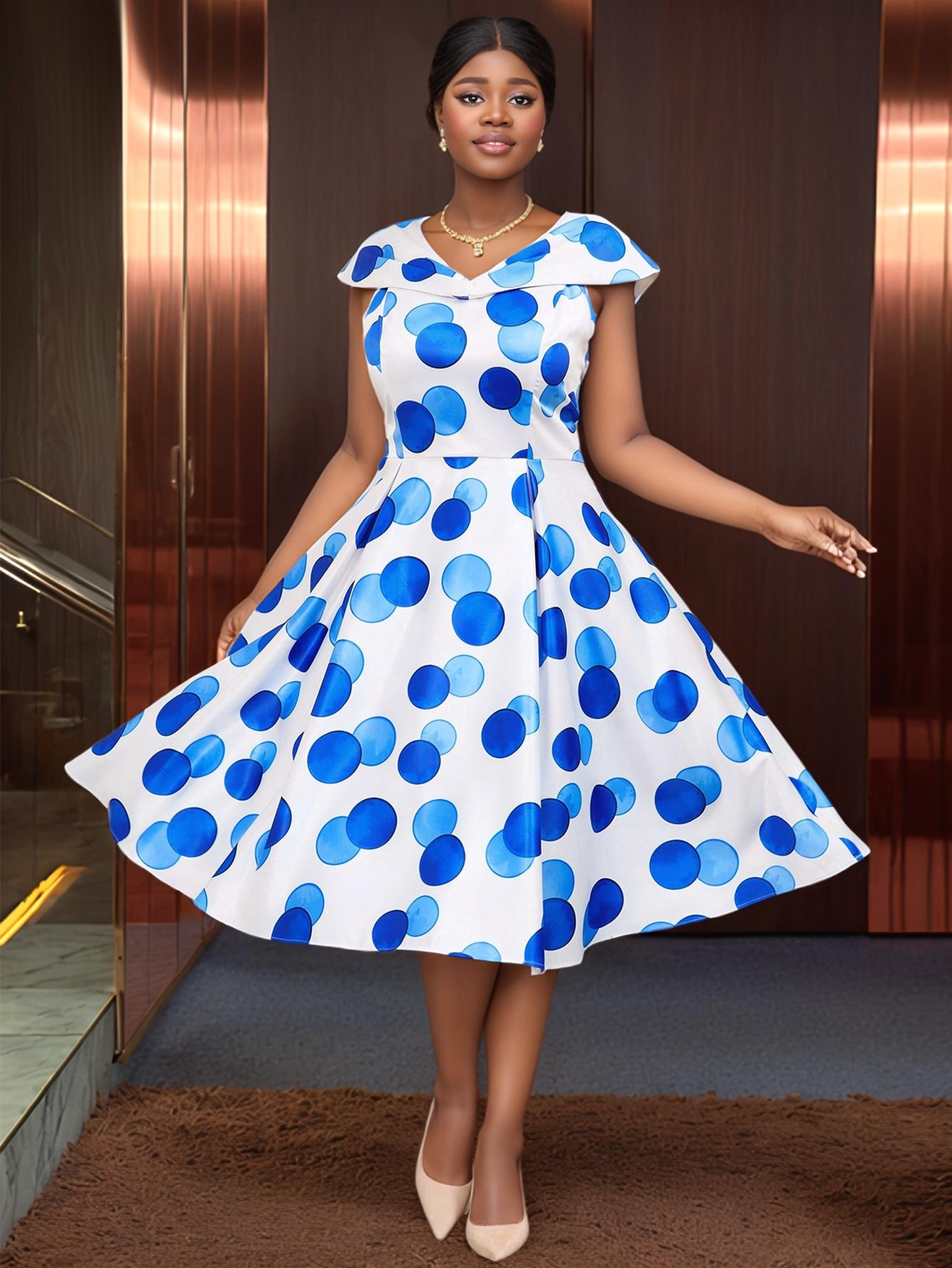 

Синее платье А-силуэта без рукавов с V-образным вырезом в горошек с плиссировкой большого размера Элегантное летнее платье миди с расклешенной юбкой для женщин Наряд для вечеринки, свадьбы, гостя 2XL синий