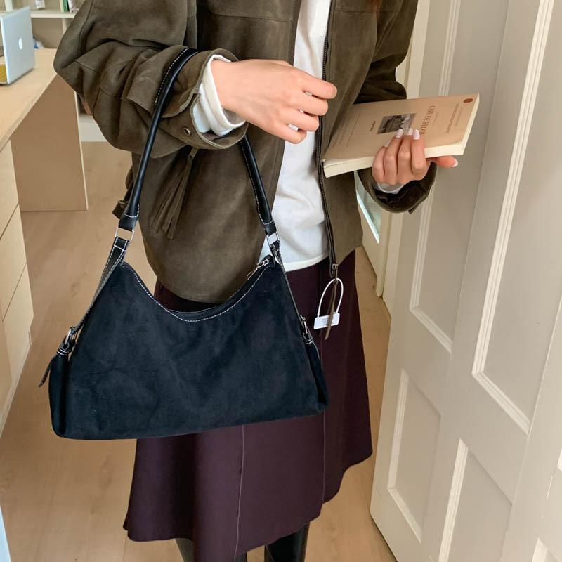 Vintage Suede Tote Bag For Women Large Capacity Crossbody Fashionable Autumn Organizer