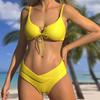 1011 new solid color lace-up bow split swimsuit female sexy European and American bikini bikini swimsuit