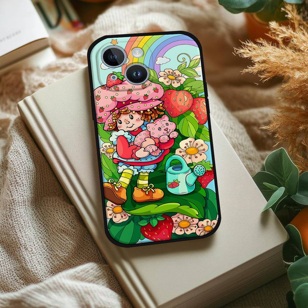Strawberry S-Shortcake Phone Case For IPhone 1716 15 14 13 Pro Max 11 12 Mini X Xs XR Black Silicone Cover