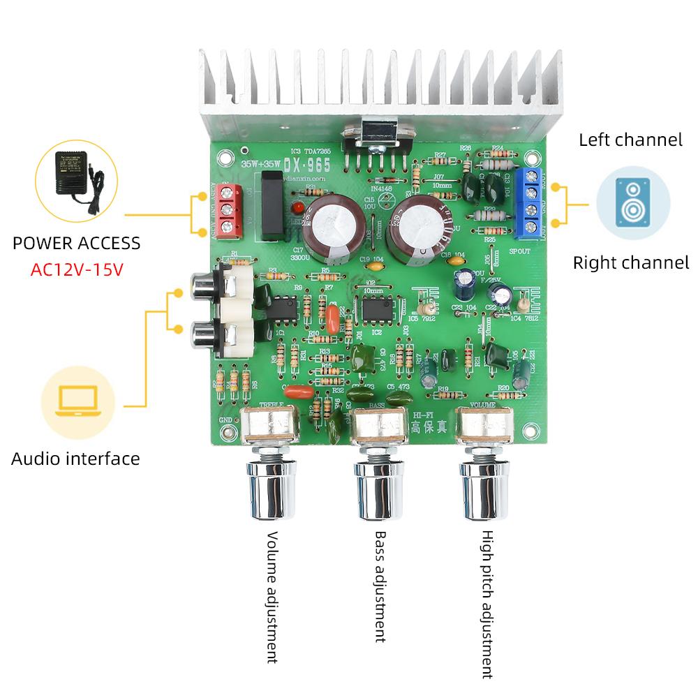 TDA7265 Audio Amplifier Module HiFi Power Amplifier Board 4558 2.0-channel Preamplifier Power Amplifier Board AC 12-15V 40W+40W
