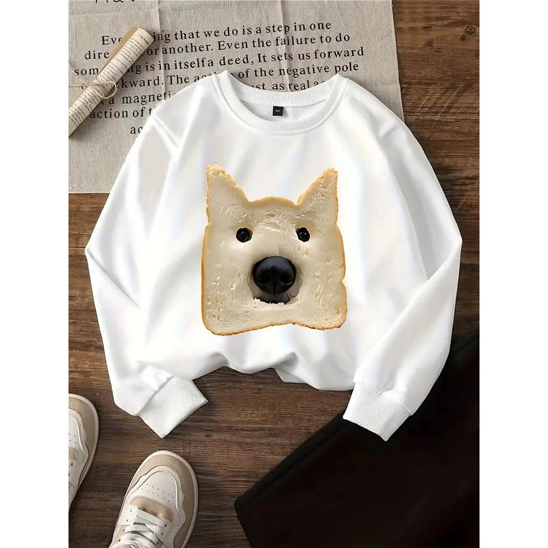 European sizes Crewneck Sweatshirt for Kids Featuring a Dog Face And Bread Slice Design, Soft And Comfy Sports And Casual Wear Is Perfect for Kids