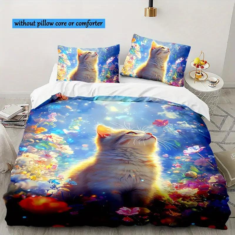 Creative Lazy Cute Cat Print Duvet Cover, High Quality Soft Bedding Set, Soft And Comfortable Quilt Cover, Suitable For Bedroom