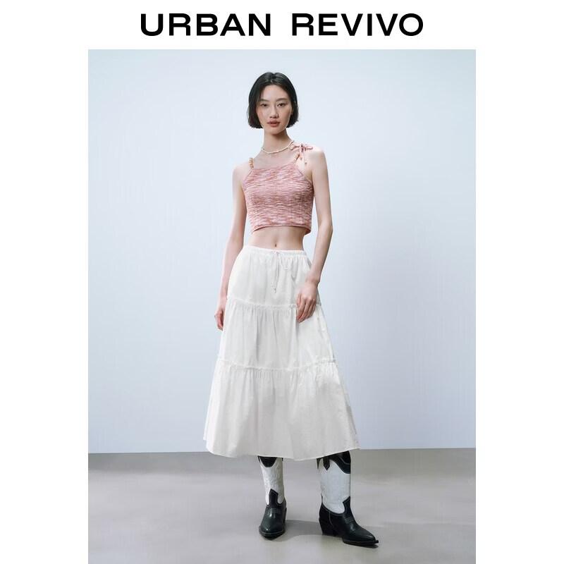 UR2026 Women s Pastel Casual Tie-Waist Ruffle Trim Skirt XS