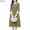 Vestido Casual de Mujer con Cuello Redondo, Color Sólido y Manga 3/4 Suelto
