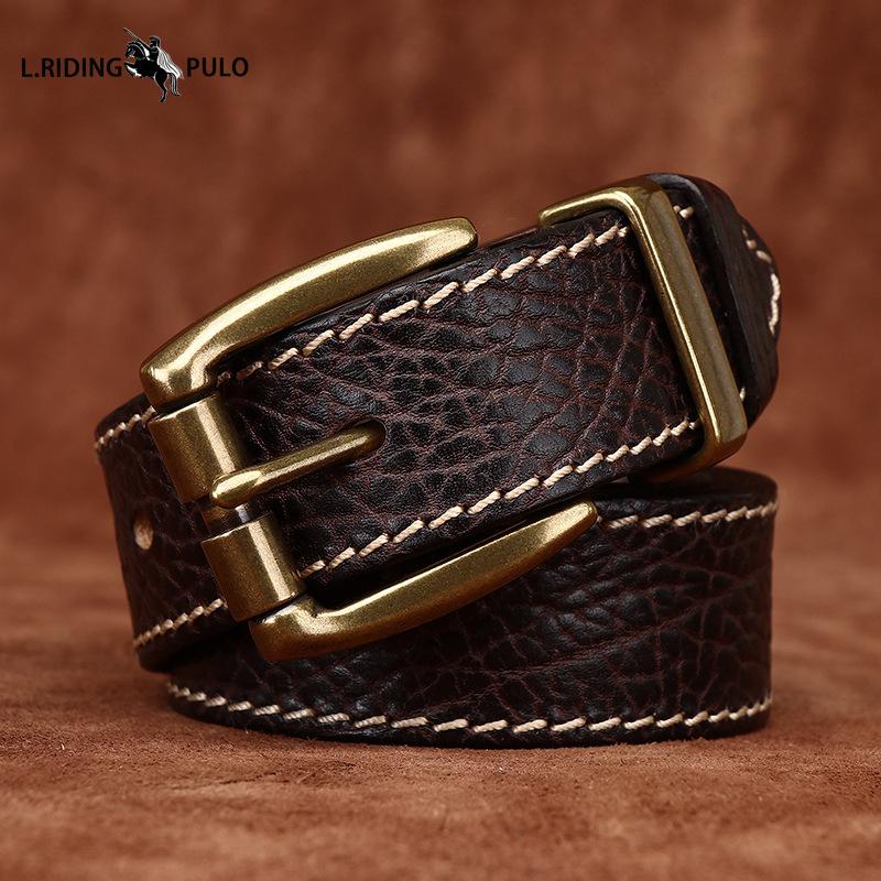 Thickened Bison Leather Embossed Retro Personality Belt Men's Genuine Leather Top Layer Cowhide Denim Belt