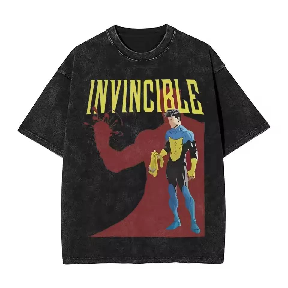 Retro Invincible Cartoon Comic Washed New Arrival Mens Women Clothes Tee Shirt Homme Graphic T-Shirts Men Women Tshirt for Men Women Ropa