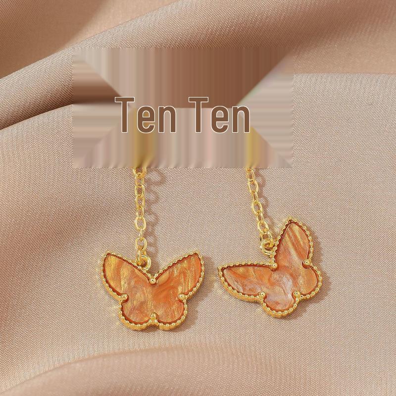 Luxurious Four-Leaf Clover & Tiger's Eye Butterfly Earrings for Women