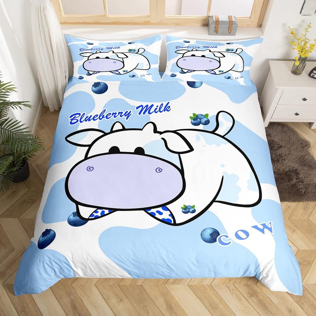 Cow Print Bedding Set King Size Kids Black White Duvet Cover Set Cartoon Milk Cow Comforter Cover Animal Farmhouse Quilt Cover
