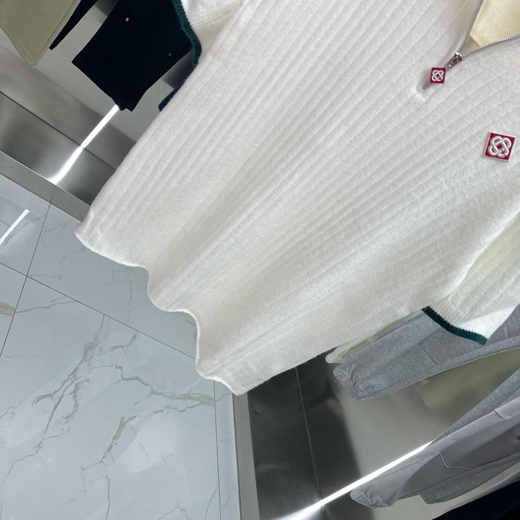 Suéter Camiseta de Malha de Manga Curta Transfronteiriço Europeu-Americano com Gola Alta e Logo Bordado no Peito