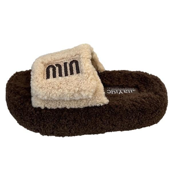 Thick bottom fluffy slippers women wear 2025 new autumn and winter lamb fluffy Internet celebrity fashion home cotton slippers
