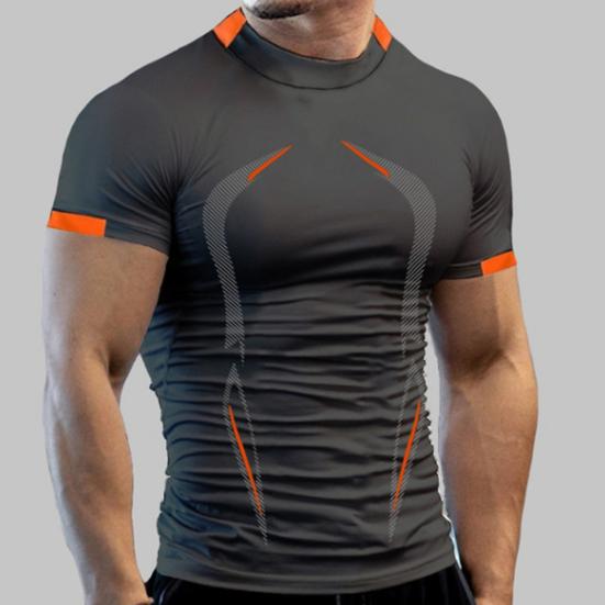 Letní tričko s kulatým výstřihem, krátkým rukávem, úzkého střihu, ležérní pánská košile do posilovny