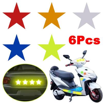 6pcs Five-pointed Star Car Sticker Reflect Light Paste Bike Reflective Night Film Warning Stick B9X7