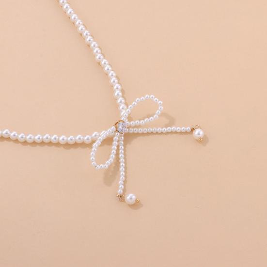 Faux Pearl Choker Necklace with Adjustable Fit Bow Design Short Necklace Formal Events Dresses Parties Necklace Jewelry Gift