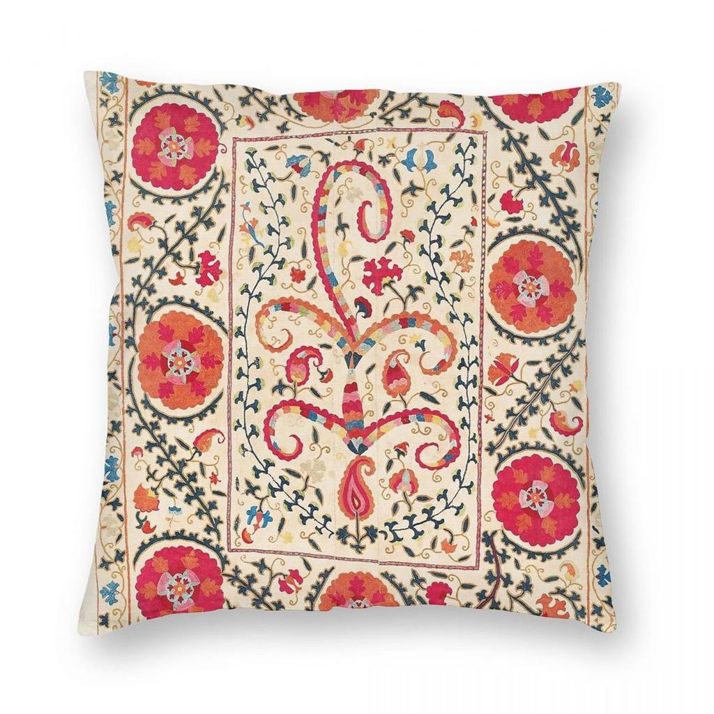 Kermina Suzani Uzbekistan Embroidery Square Pillowcase Polyester Linen Velvet Pattern Decor Throw Pillow Case Room Cushion Case