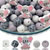 30PCS Silicone Bead Set - Cute Dinosaur, Plant & Flower Designs for DIY Jewelry, Keychains, Bracelets & Craft Pens