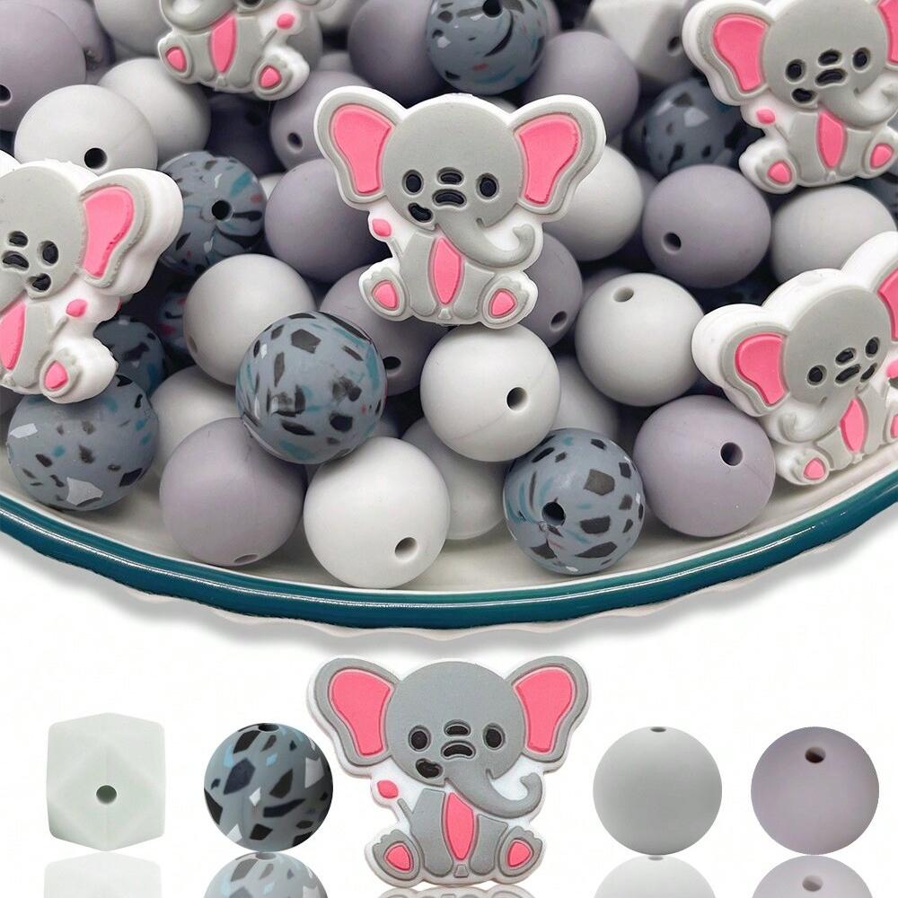 30PCS Silicone Bead Set - Cute Dinosaur, Plant & Flower Designs for DIY Jewelry, Keychains, Bracelets & Craft Pens