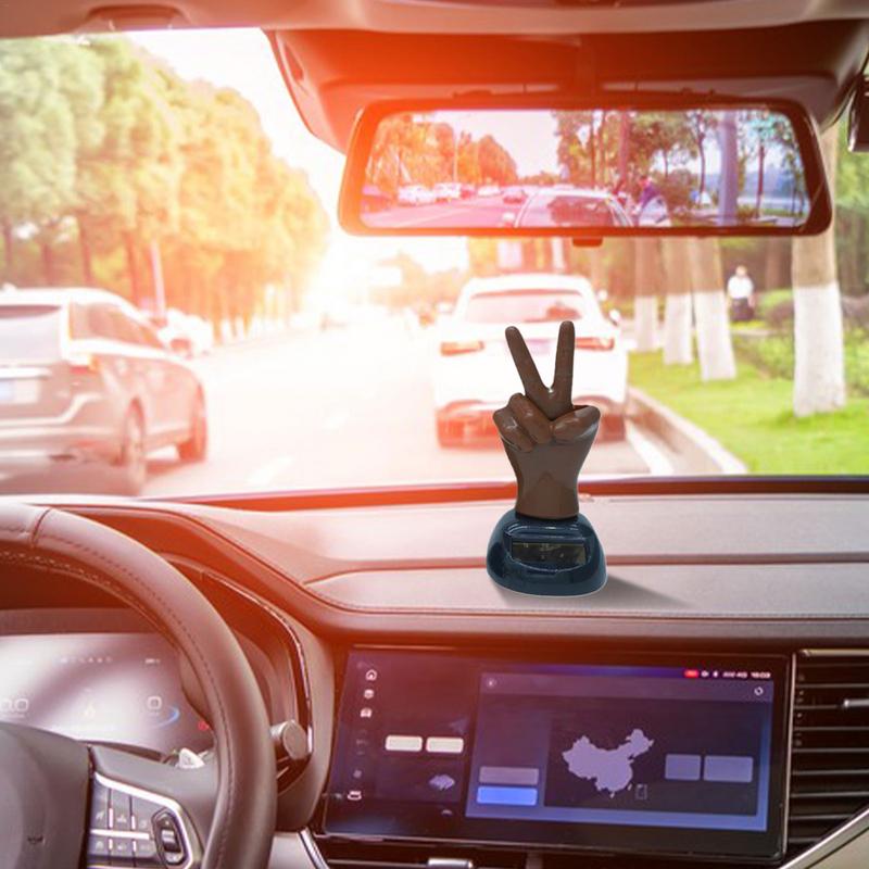 Middle Finger Car Ornament 2 Finger Waving Solar Powered Car Dash Decorations Windowsill Figure Car Interior Accessory Hilarious