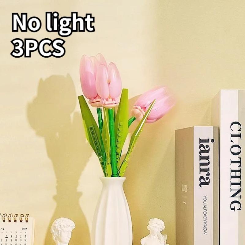 Tulip Bouquet Flower Decoration Lighted Tulip Building Block Eternal Flower Assembly Valentine's Day Gift for Girls Friends