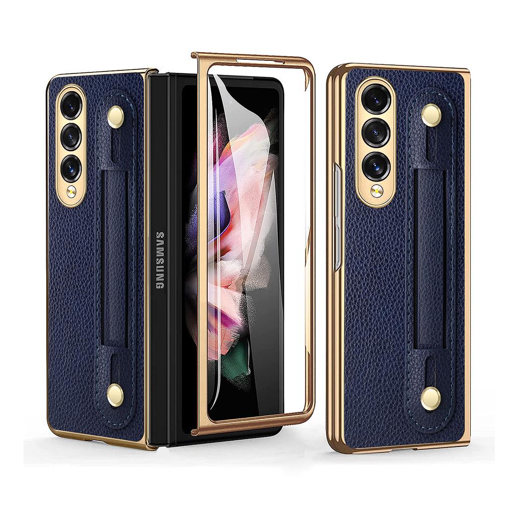Sturzschutz Leder Slim Case für Samsung Galaxy Z Fold4 Fold 4 Fold3 Fold2 Fold 2 3 Schutzfolie aus gehärtetem Glas Hüllen